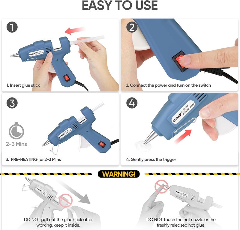 ROMECH 20W Mini Hot Glue Gun with 30 Glue Sticks Set, Fast Preheating Hot Glue Gun Kit Heavy Duty Gluegun for Craft, DIY, Repairs (Blue) - Image 5